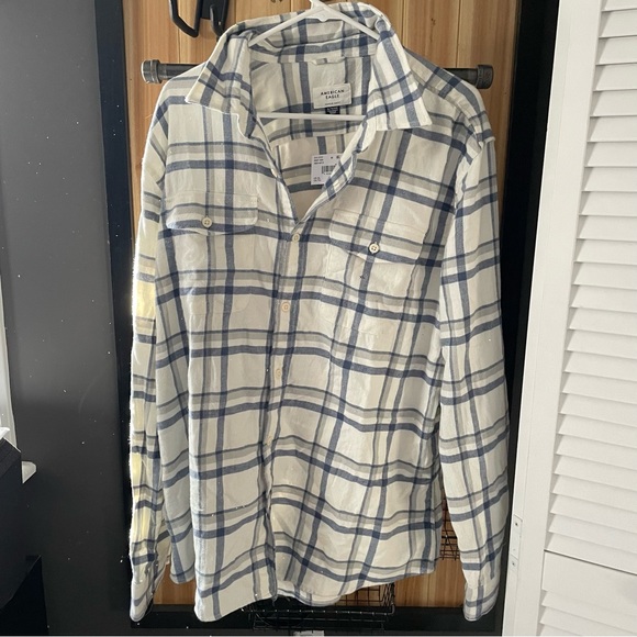 American eagle mens XL blue and white flannel - Picture 3 of 4